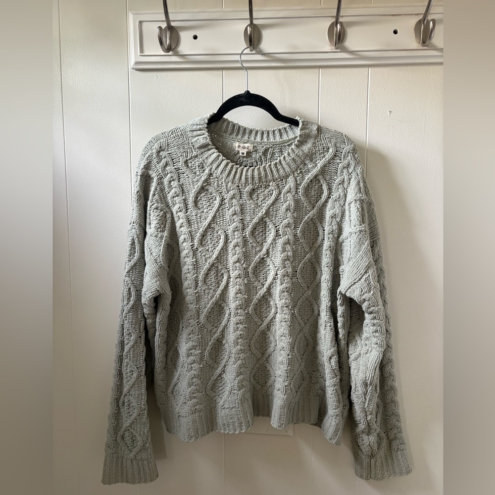 POL Gray Crewneck Cable Knit Sweater